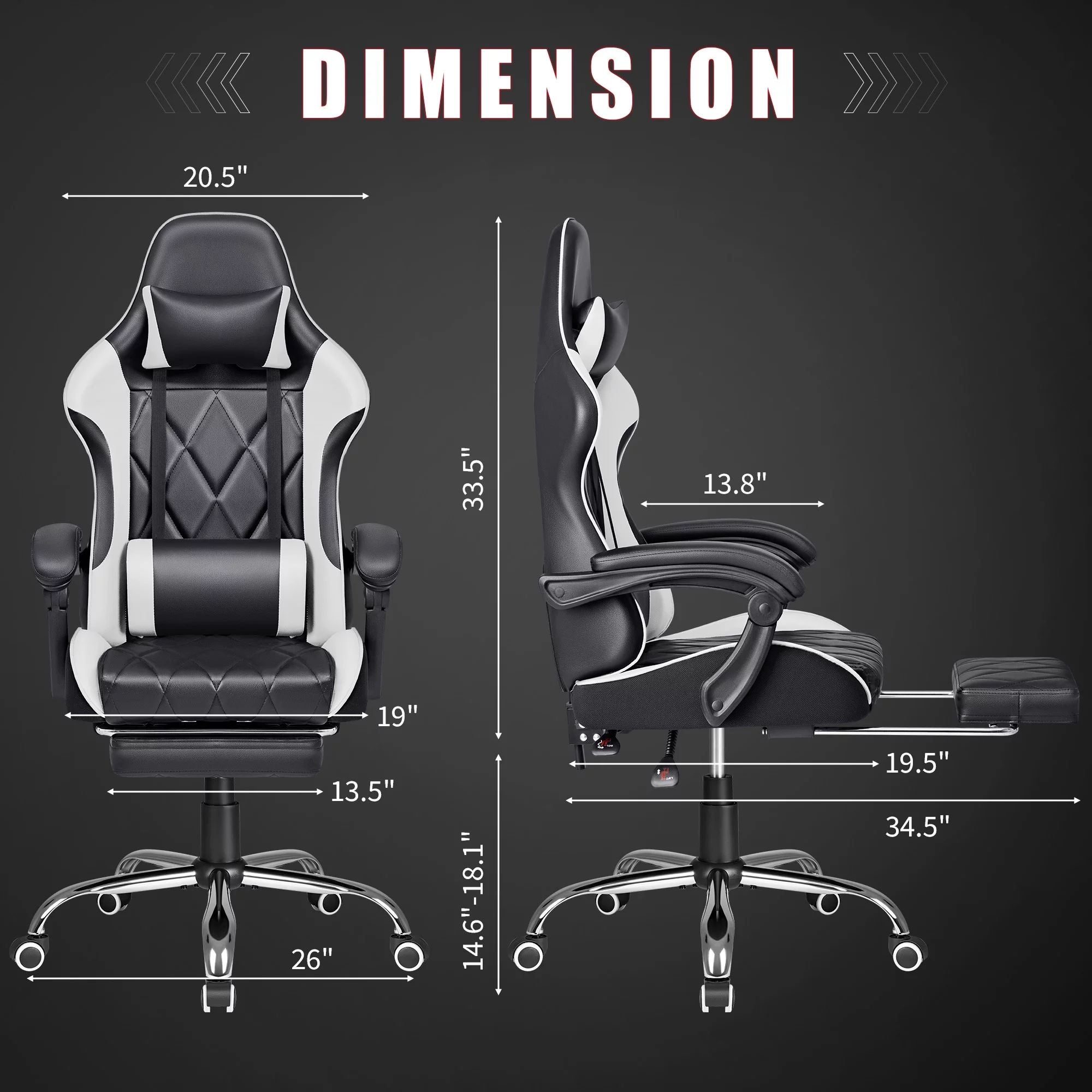 Homall Gaming Chair Massage Office Chair Computer Racing Chair High Back PU Leather Chair with Footrest, White
