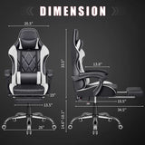 Homall Gaming Chair Massage Office Chair Computer Racing Chair High Back PU Leather Chair with Footrest, White