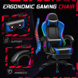 Homall RGB Gaming Chair with Massage and LED Lights Ergonomic Computer Chair with Footrest E-sports Chair with Adjustable Lumbar Support Reclining Video Game Chair