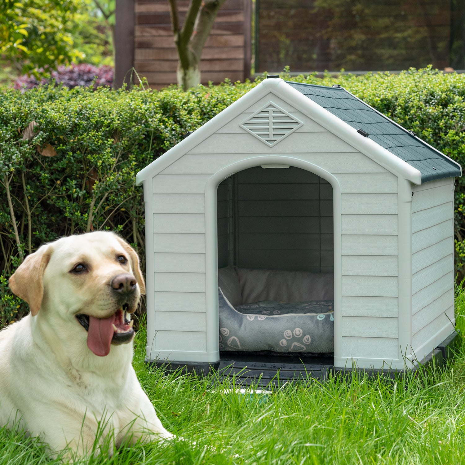 Homall Dog Kennel Plastic Dog House Indoor Outdoor for Large Dogs 27.6 inch All Weather Doghouse Puppy Shelter with Air Vents, Elevated Floor Ventilate