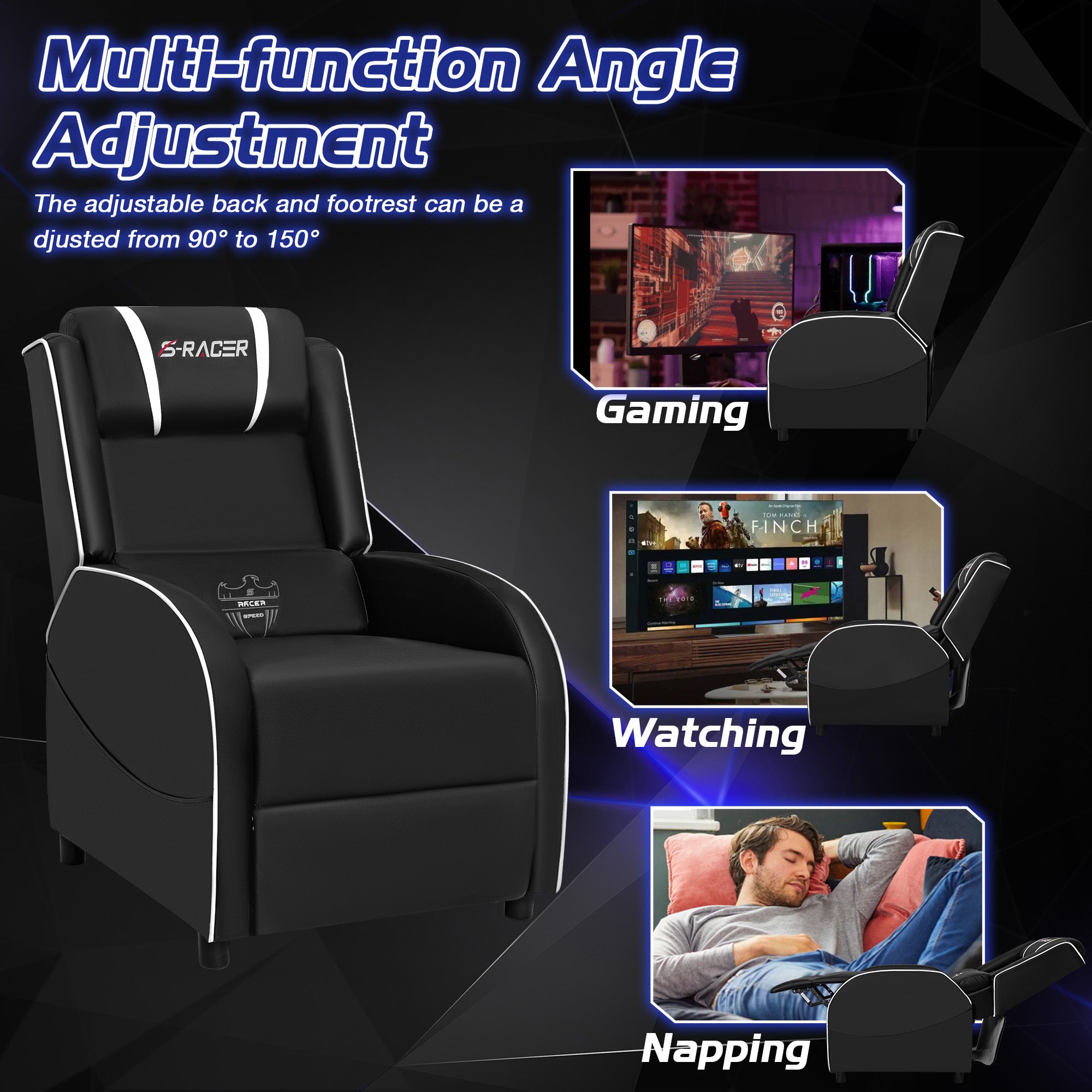 Homall Massage Gaming Recliner Chair Video Game Chair Racing Sofa Chair PU Leather Living Room Sofa Single Home Theater Seating