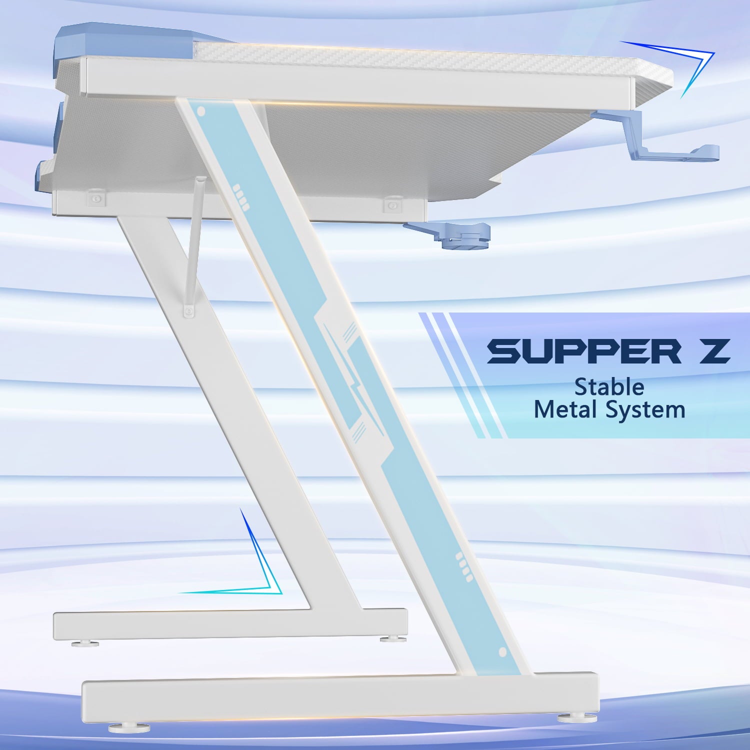 Homall Z-Shaped Gaming Desk Carbon Fiber Surface Desk with Cup Holder & Headphone Hook