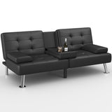 Homall Futon Sofa Bed Faux Leather Couch Modern Convertible Folding Recliner with 2 Cup Holders
