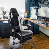 Homall Gaming Chair Massage Office Chair Computer Racing Chair High Back PU Leather Chair with Footrest, White