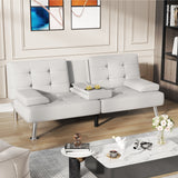 Homall Futon Sofa Bed Faux Leather Couch Modern Convertible Folding Recliner with 2 Cup Holders