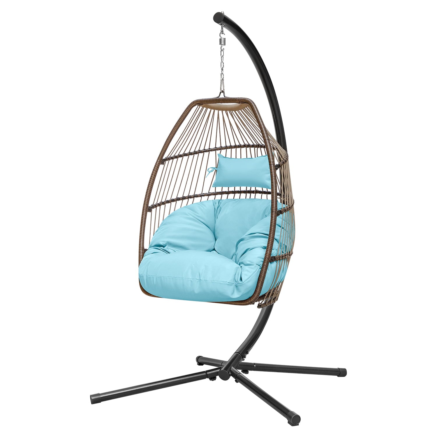 Homall Indoor Outdoor Patio Wicker Swing Egg Chair Hammock Chair Hanging Chair UV Resistant Cushions with Stand for Patio Porch Lounge Bedroom Balcony Garden Backyard
