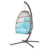 Homall Indoor Outdoor Patio Wicker Swing Egg Chair Hammock Chair Hanging Chair UV Resistant Cushions with Stand for Patio Porch Lounge Bedroom Balcony Garden Backyard