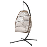 Homall Indoor Outdoor Patio Wicker Swing Egg Chair Hammock Chair Hanging Chair UV Resistant Cushions with Stand for Patio Porch Lounge Bedroom Balcony Garden Backyard
