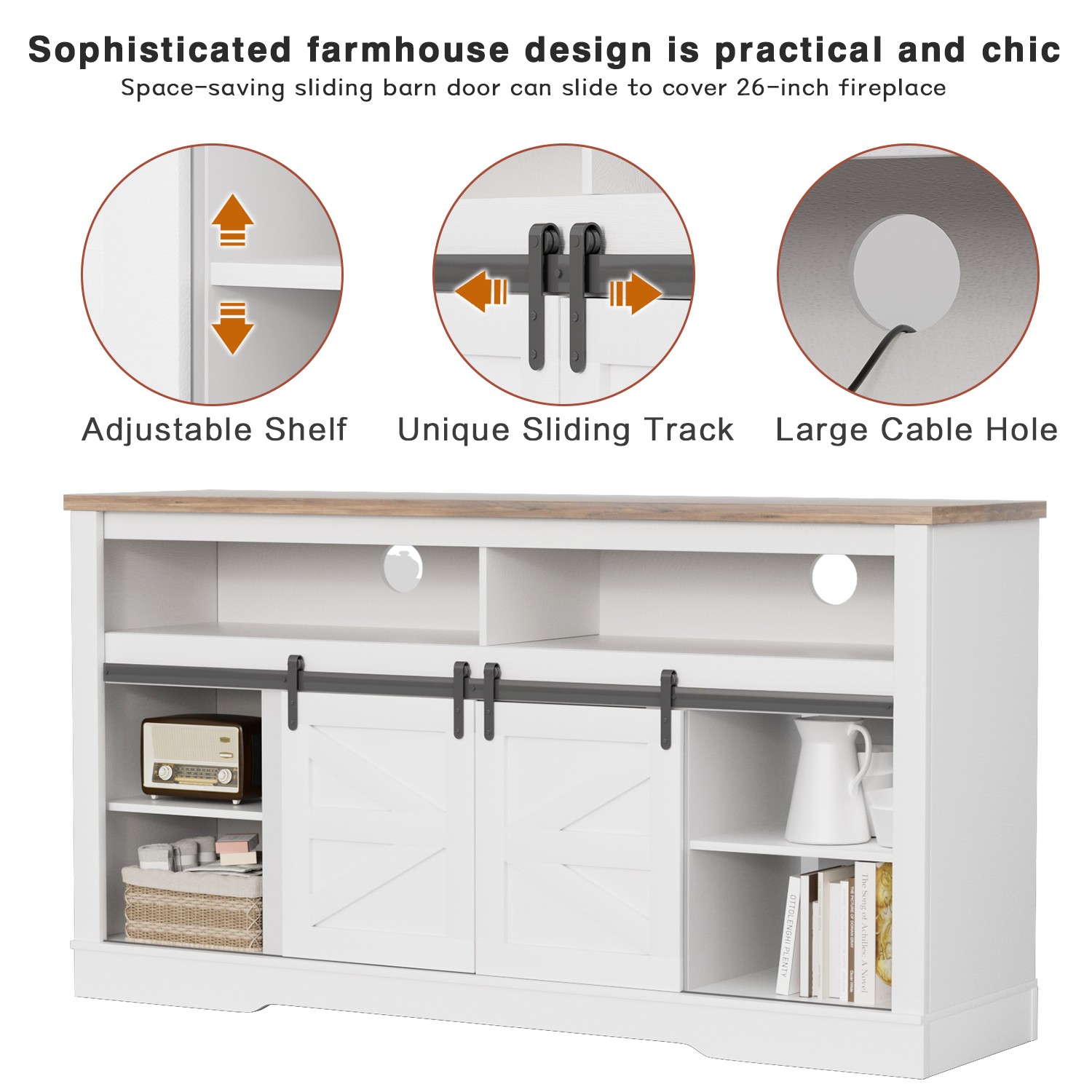 Homall Modern Farmhouse TV Stand with Electric Fireplace Media Storage TV Console Sliding Cabinet Doors