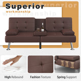 Homall Futon Sofa Bed Faux Leather Couch Modern Convertible Folding Recliner with 2 Cup Holders
