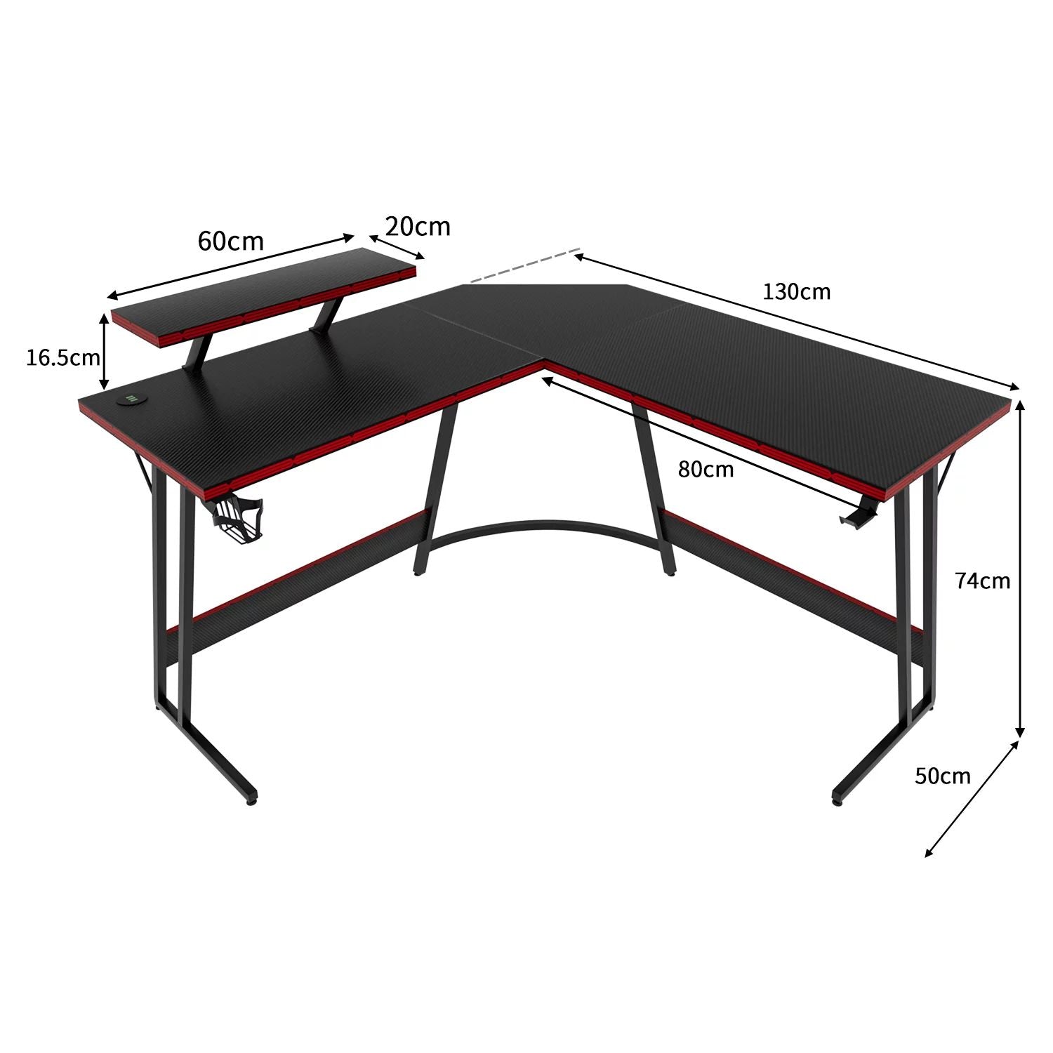Homall L-Shaped Gaming Desk 51 Inches Corner Office Gaming Desk Removable Monitor Riser Desk with LED Strip & Power Outlets, Black