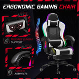 Homall RGB Gaming Chair with Massage and LED Lights Ergonomic Computer Chair with Footrest E-sports Chair with Adjustable Lumbar Support Reclining Video Game Chair