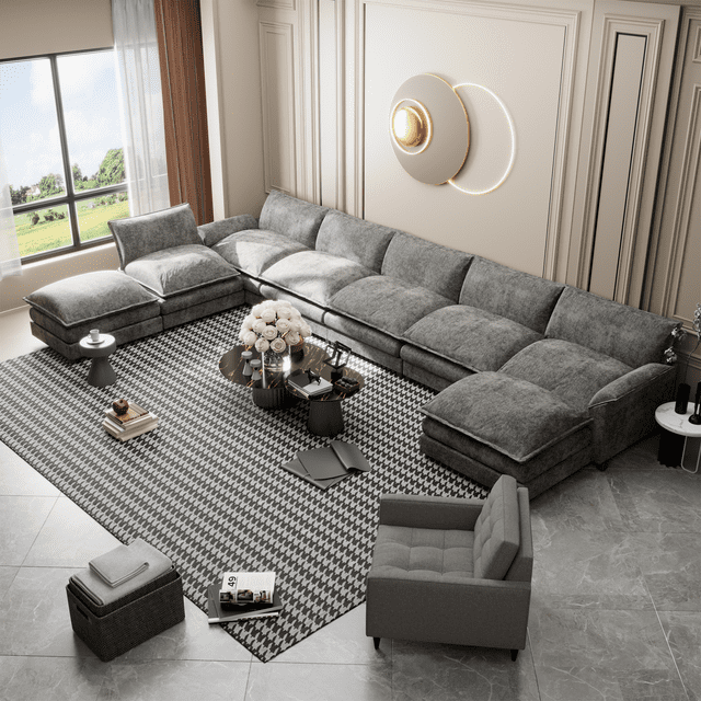 Homall 8-Seats Oversized Modular Sectional Sofa with Ottomans Convertible U-Shaped Sectional Couch Variable Sofa Couch Set with Oversized Soft Seat for Living Room