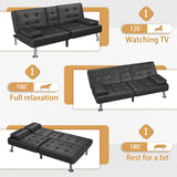 Homall Futon Sofa Bed Faux Leather Couch Modern Convertible Folding Recliner with 2 Cup Holders