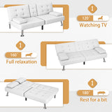 Homall Futon Sofa Bed Faux Leather Couch Modern Convertible Folding Recliner with 2 Cup Holders