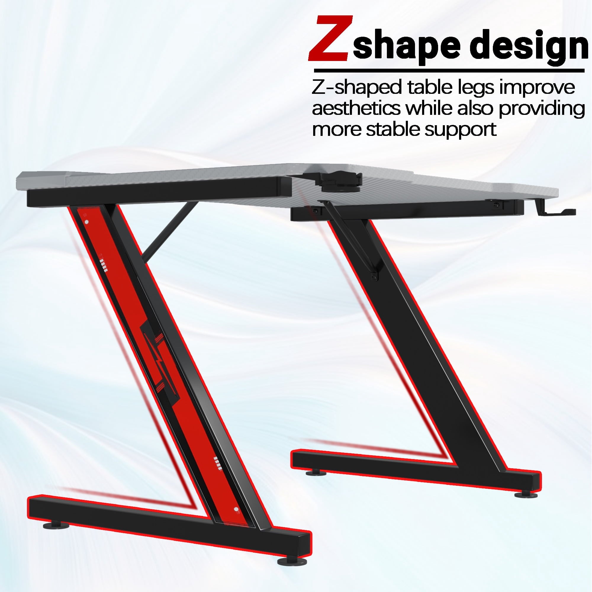 Homall Z-Shaped Gaming Desk Carbon Fiber Surface Desk with Cup Holder & Headphone Hook
