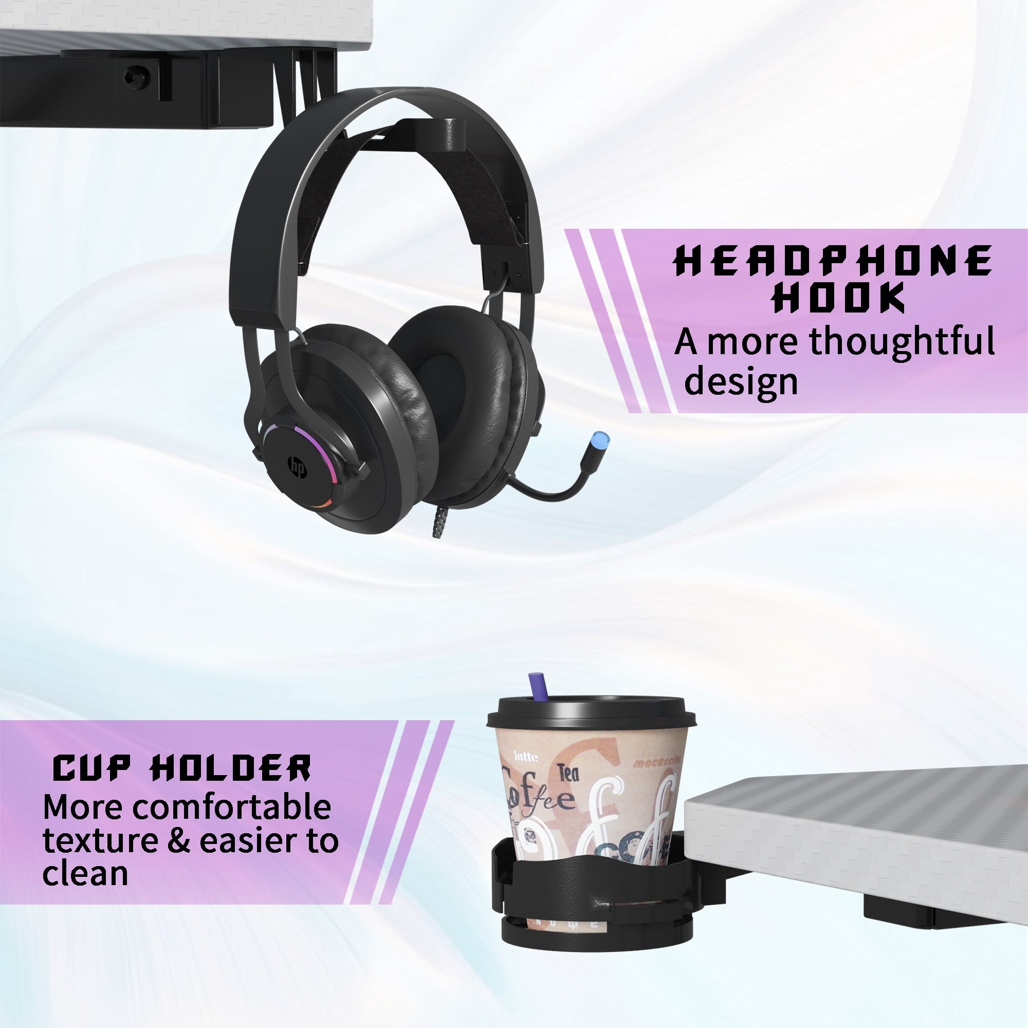 Homall Z-Shaped Gaming Desk Carbon Fiber Surface Desk with Cup Holder & Headphone Hook