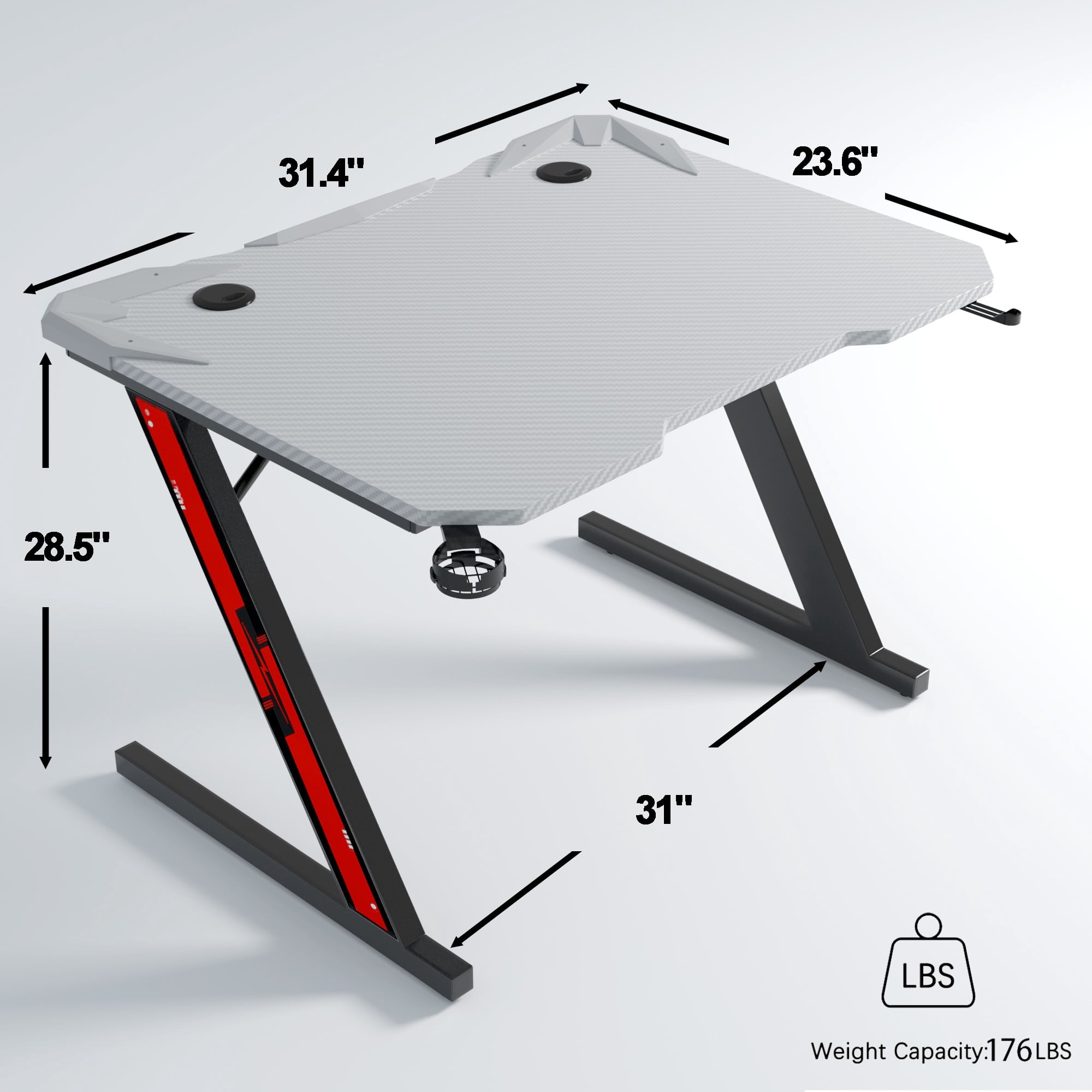 Homall Z-Shaped Gaming Desk Carbon Fiber Surface Desk with Cup Holder & Headphone Hook