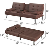 Homall Futon Sofa Bed Faux Leather Couch Modern Convertible Folding Recliner with 2 Cup Holders