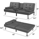 Homall Futon Sofa Bed Faux Leather Couch Modern Convertible Folding Recliner with 2 Cup Holders