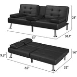 Homall Futon Sofa Bed Faux Leather Couch Modern Convertible Folding Recliner with 2 Cup Holders