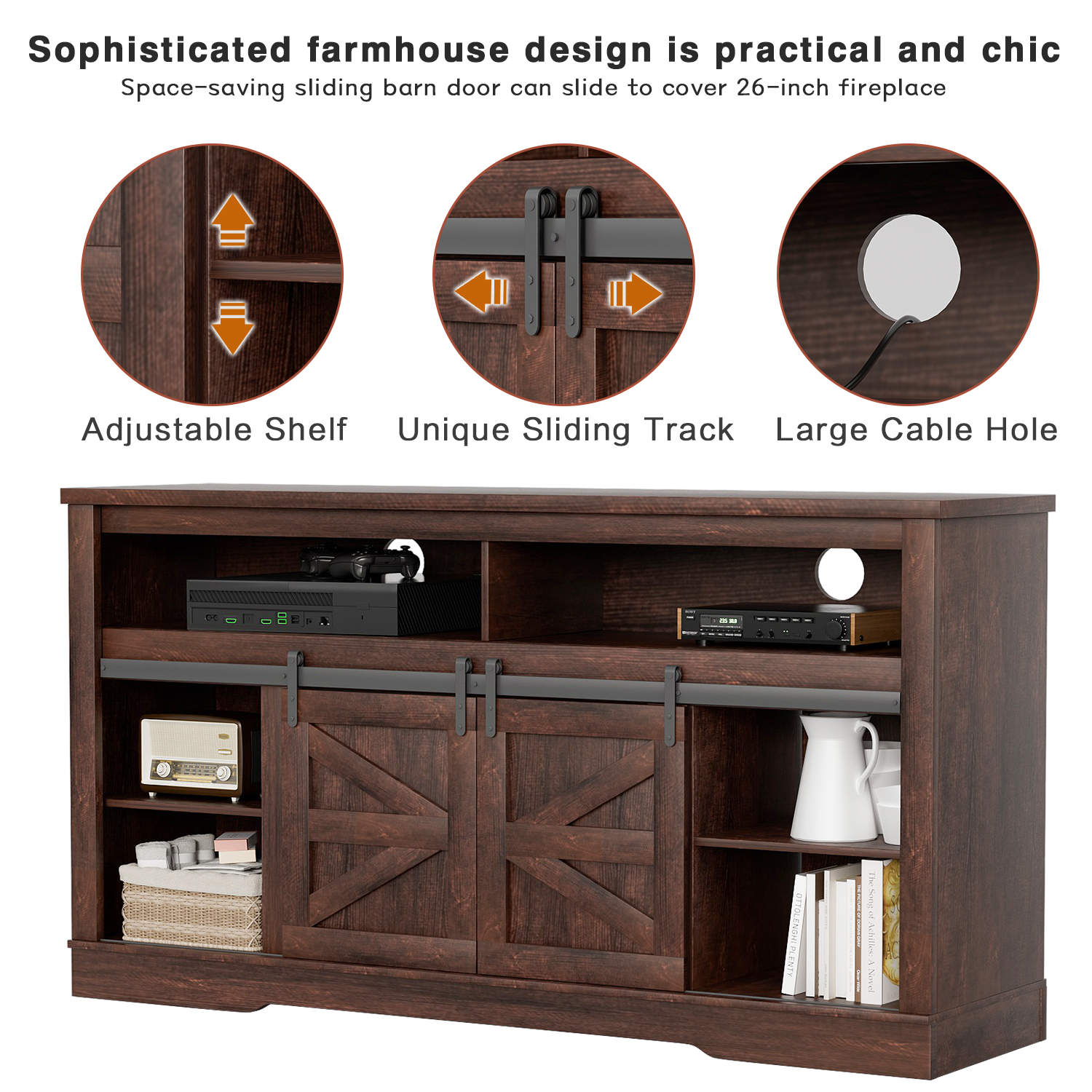 Homall Modern Farmhouse TV Stand with Electric Fireplace Media Storage TV Console Sliding Cabinet Doors