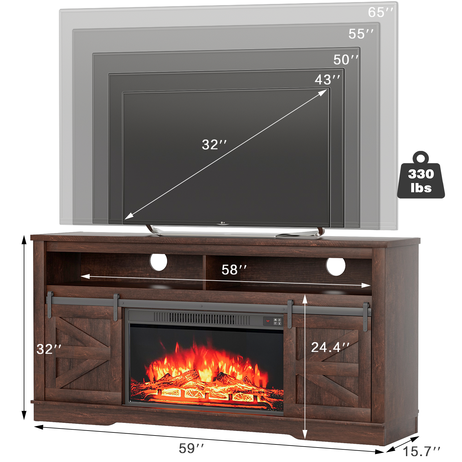 Homall Modern Farmhouse TV Stand with Electric Fireplace Media Storage TV Console Sliding Cabinet Doors
