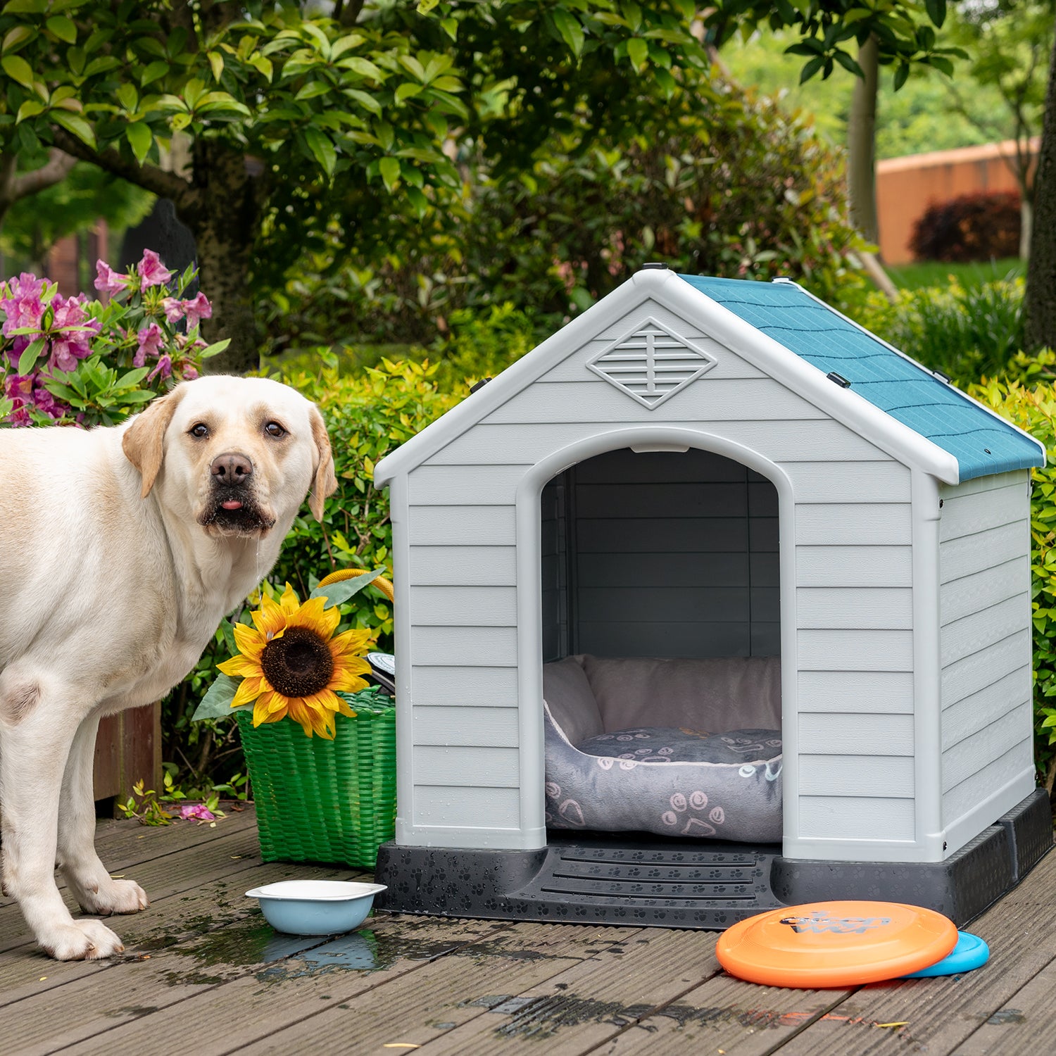 Homall Dog Kennel Plastic Dog House Indoor Outdoor for Large Dogs 27.6 inch All Weather Doghouse Puppy Shelter with Air Vents, Elevated Floor Ventilate
