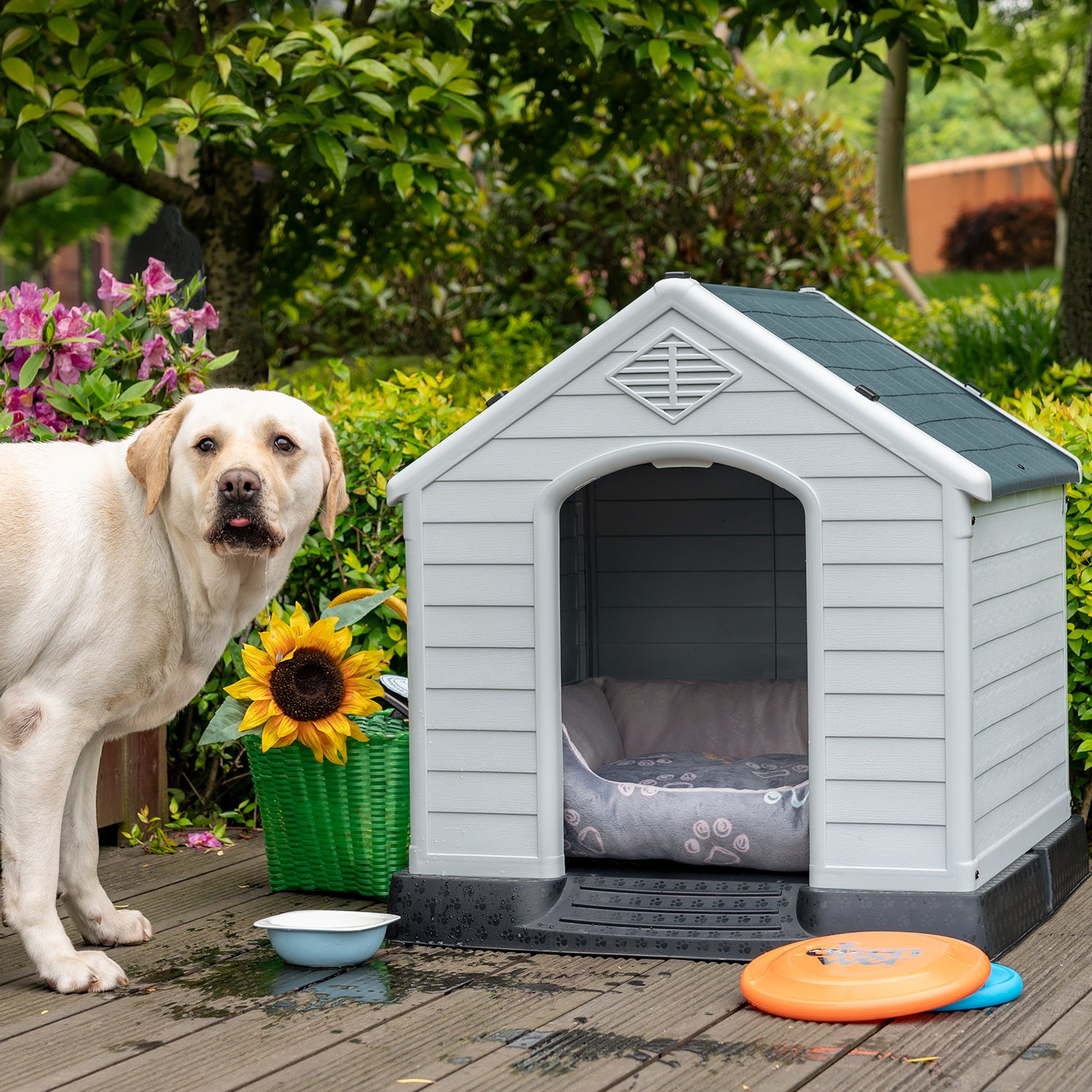 Homall Dog Kennel Plastic Dog House Indoor Outdoor for Large Dogs 27.6 inch All Weather Doghouse Puppy Shelter with Air Vents, Elevated Floor Ventilate