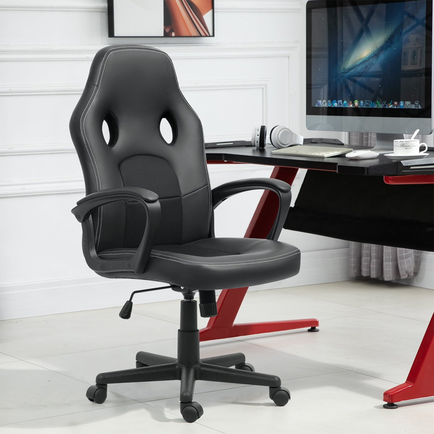 Homall Gaming Chair Leather Office Chair High Back Ergonomic Adjustable Swivel Executive Computer Chair Rolling Task