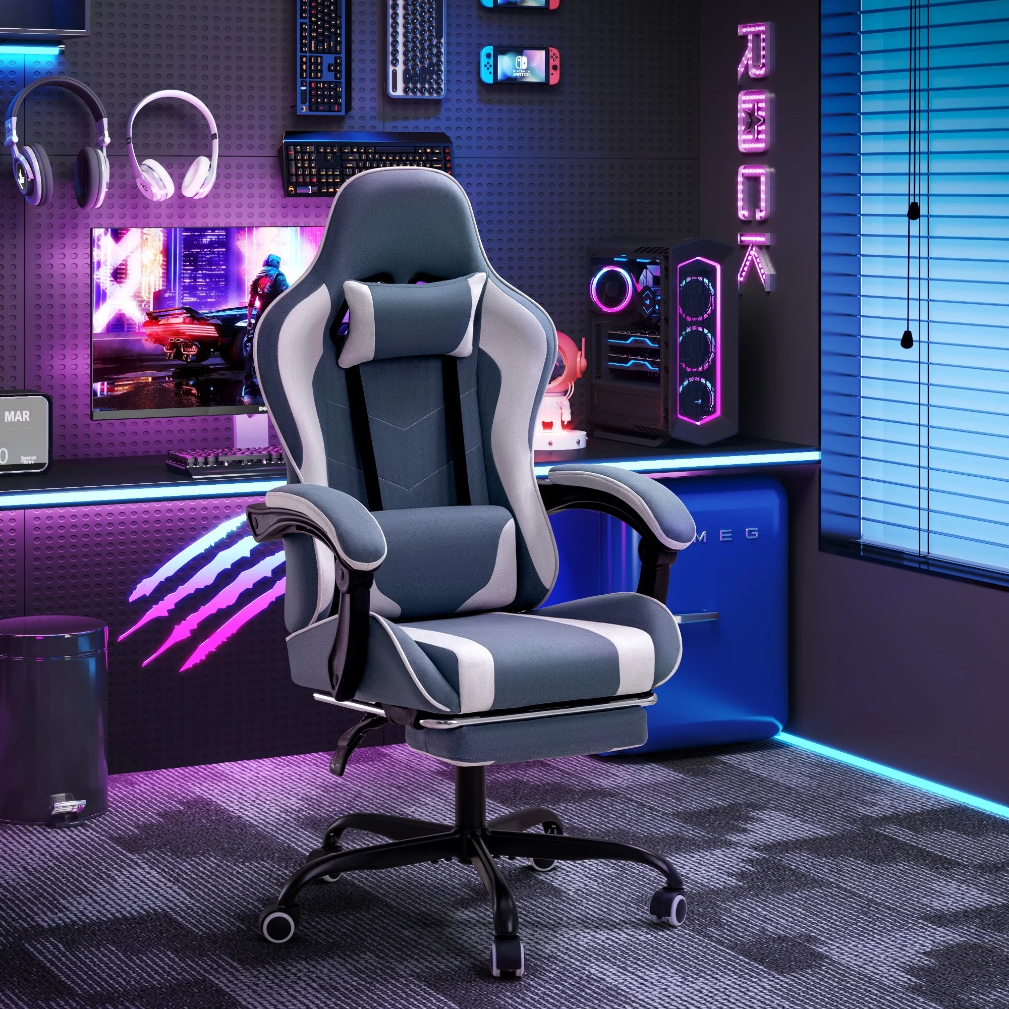 Homall Gaming Chair Breathable Fabric Game Chair Massage Computer Chair with Headrest Cloth Office Chair with Lumbar Support Ergonomic Video Gaming Chair with Footrest