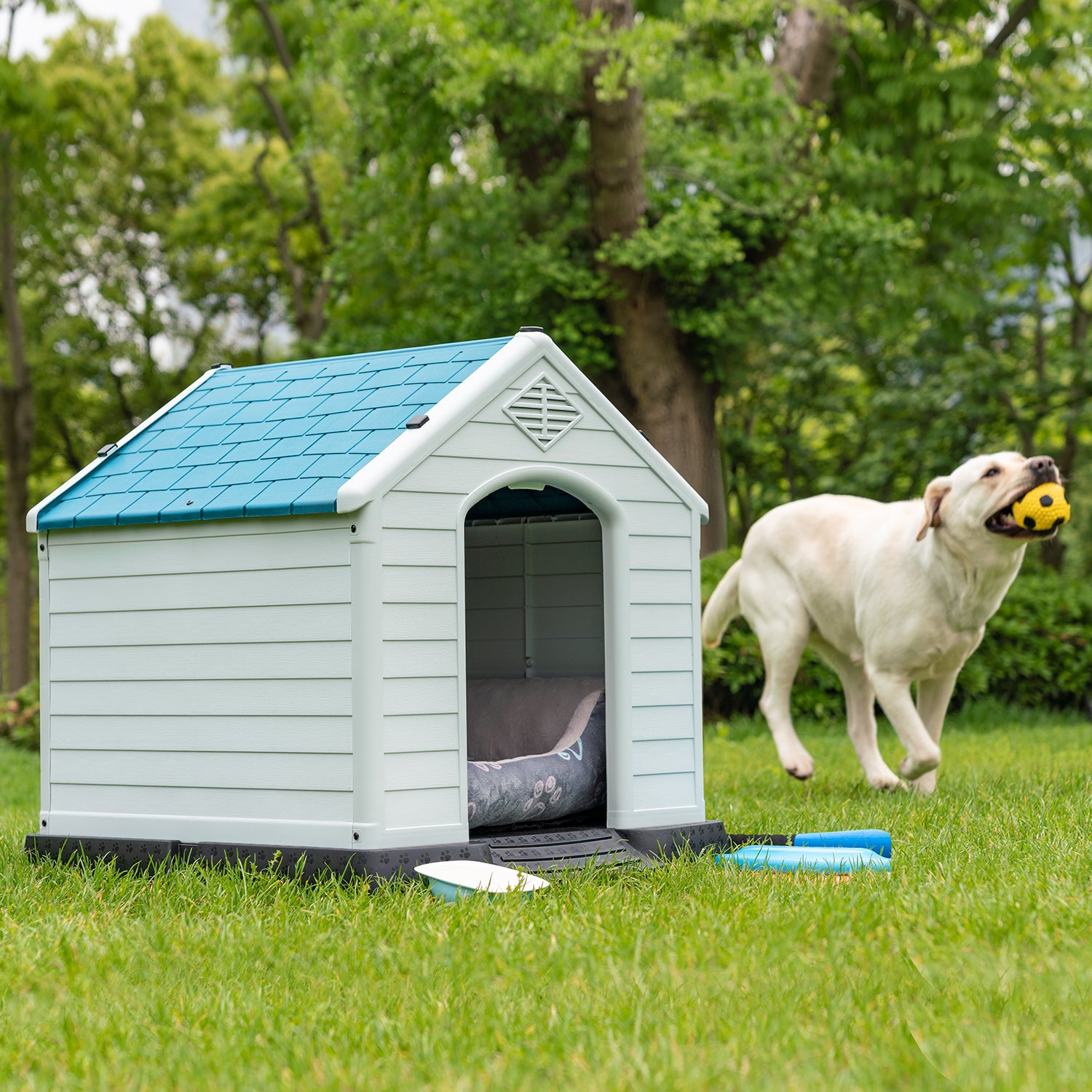Homall Dog Kennel Plastic Dog House Indoor Outdoor for Large Dogs 27.6 inch All Weather Doghouse Puppy Shelter with Air Vents, Elevated Floor Ventilate