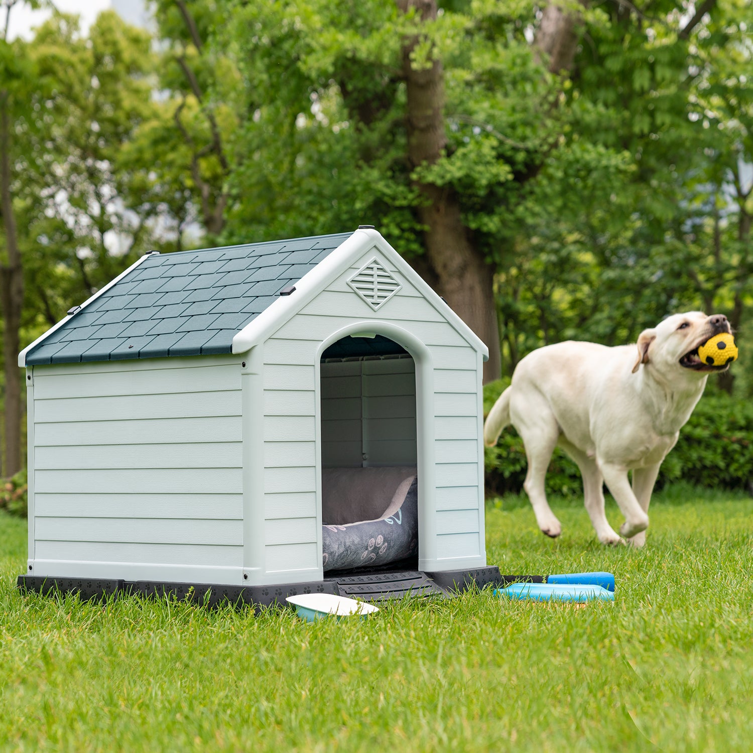 Homall Dog Kennel Plastic Dog House Indoor Outdoor for Large Dogs 27.6 inch All Weather Doghouse Puppy Shelter with Air Vents, Elevated Floor Ventilate