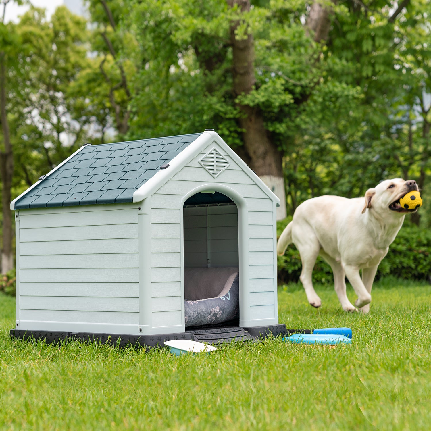 Homall Dog Kennel Plastic Dog House Indoor Outdoor for Large Dogs 27.6 inch All Weather Doghouse Puppy Shelter with Air Vents, Elevated Floor Ventilate
