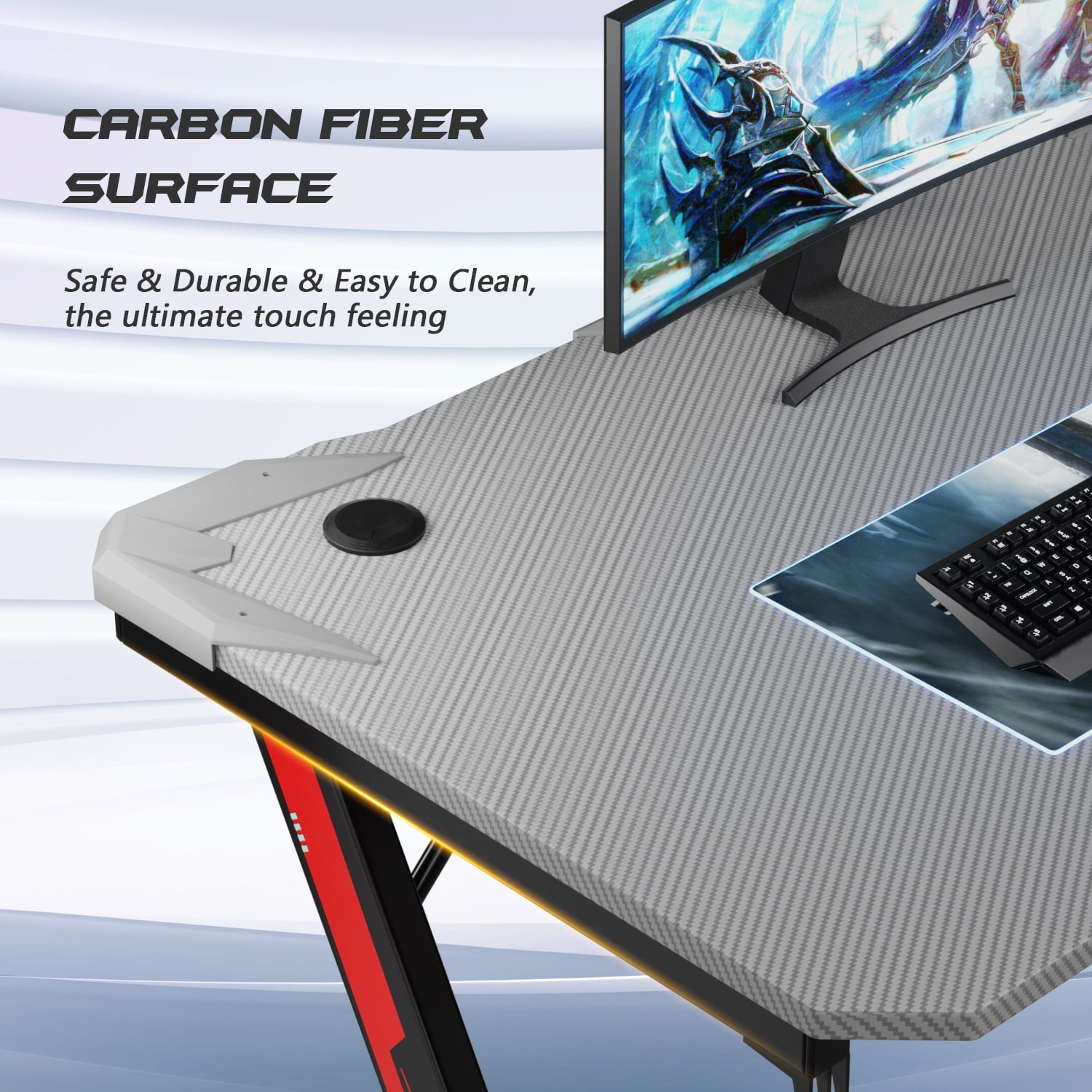 Homall Z-Shaped Gaming Desk Carbon Fiber Surface Desk with Cup Holder & Headphone Hook
