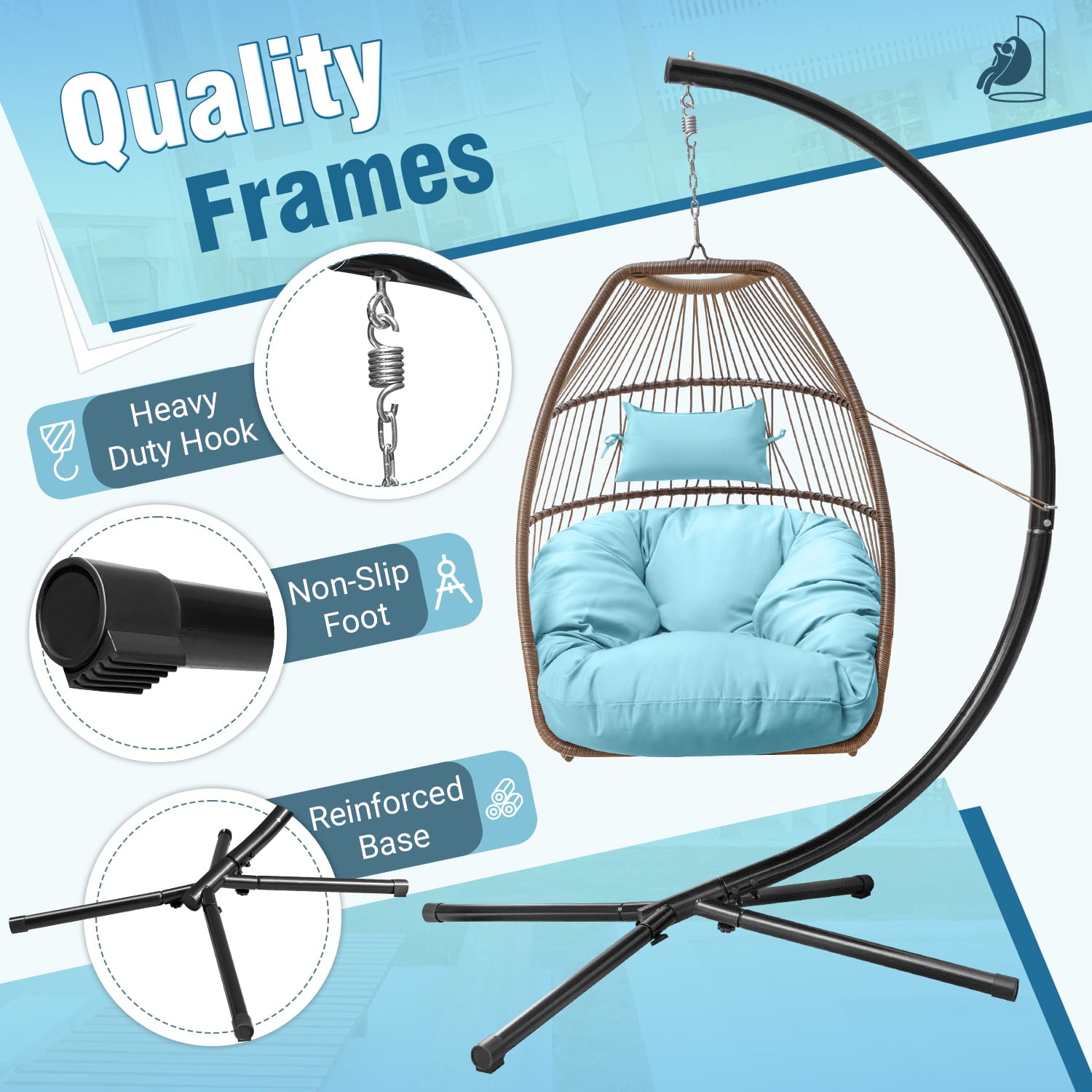 Homall Indoor Outdoor Patio Wicker Swing Egg Chair Hammock Chair Hanging Chair UV Resistant Cushions with Stand for Patio Porch Lounge Bedroom Balcony Garden Backyard
