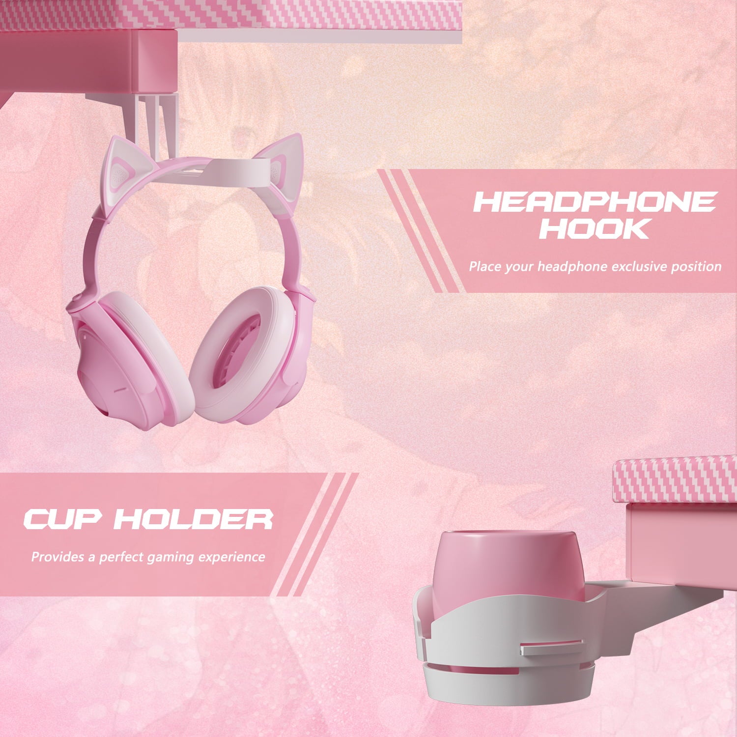 Homall Z-Shaped Gaming Desk Carbon Fiber Surface Desk with Cup Holder & Headphone Hook