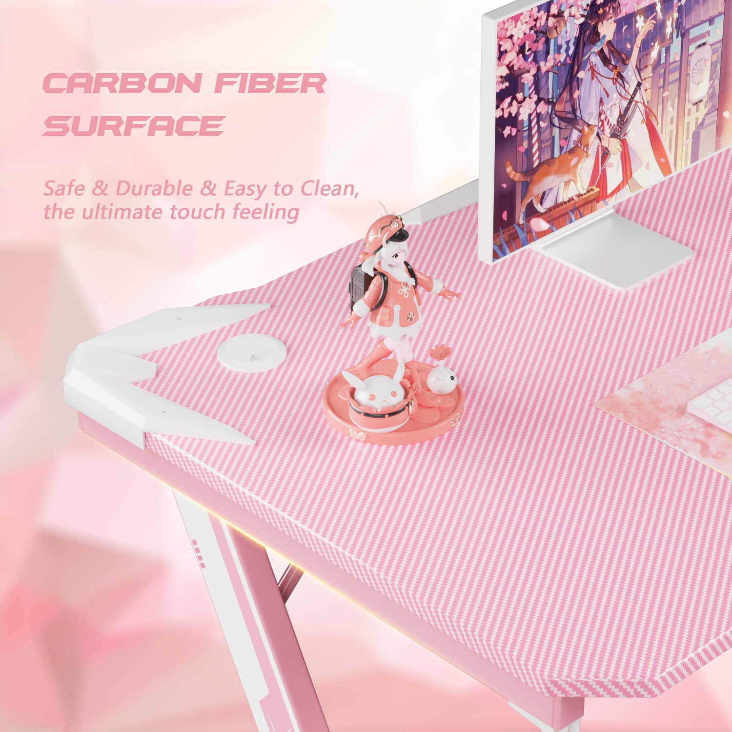 Homall Z-Shaped Gaming Desk Carbon Fiber Surface Desk with Cup Holder & Headphone Hook