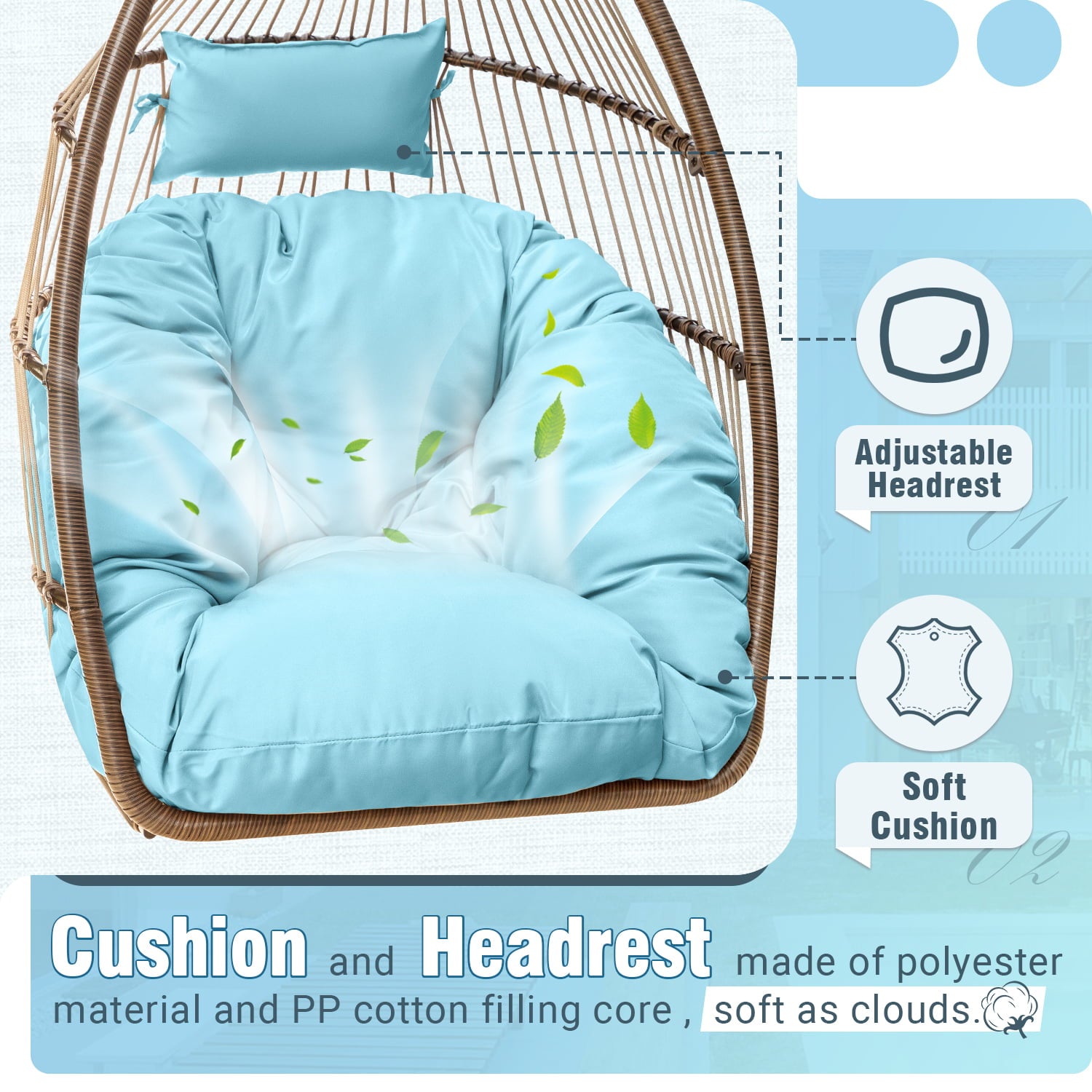 Homall Indoor Outdoor Patio Wicker Swing Egg Chair Hammock Chair Hanging Chair UV Resistant Cushions with Stand for Patio Porch Lounge Bedroom Balcony Garden Backyard