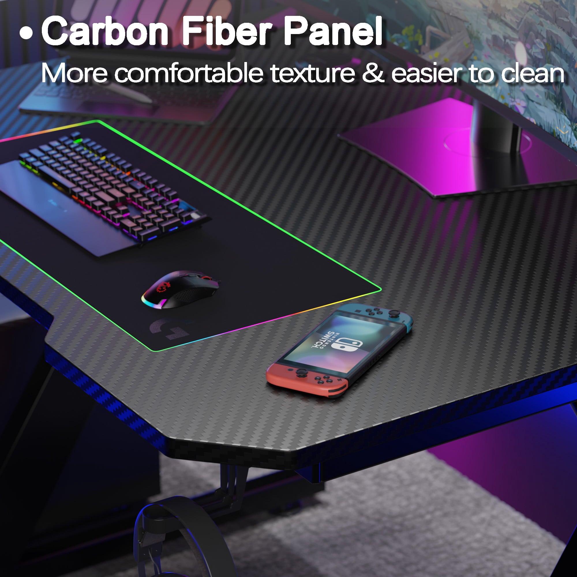 Homall Z-Shaped Gaming Desk Carbon Fiber Surface Desk with Cup Holder & Headphone Hook