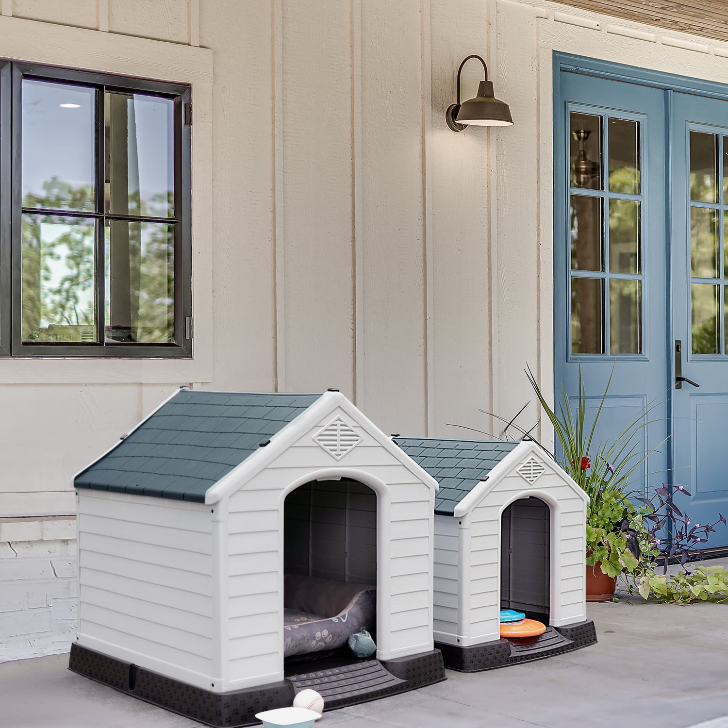 Homall Dog Kennel Plastic Dog House Indoor Outdoor for Large Dogs 27.6 inch All Weather Doghouse Puppy Shelter with Air Vents, Elevated Floor Ventilate