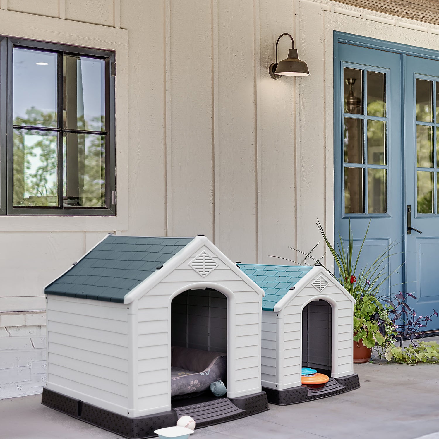 Homall Dog Kennel Plastic Dog House Indoor Outdoor for Large Dogs 27.6 inch All Weather Doghouse Puppy Shelter with Air Vents, Elevated Floor Ventilate