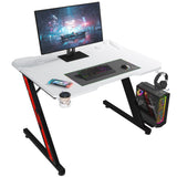 Homall Z-Shaped Gaming Desk Carbon Fiber Surface Desk with Cup Holder & Headphone Hook