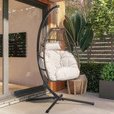 Homall Indoor Outdoor Patio Wicker Swing Egg Chair Hammock Chair Hanging Chair UV Resistant Cushions with Stand for Patio Porch Lounge Bedroom Balcony Garden Backyard
