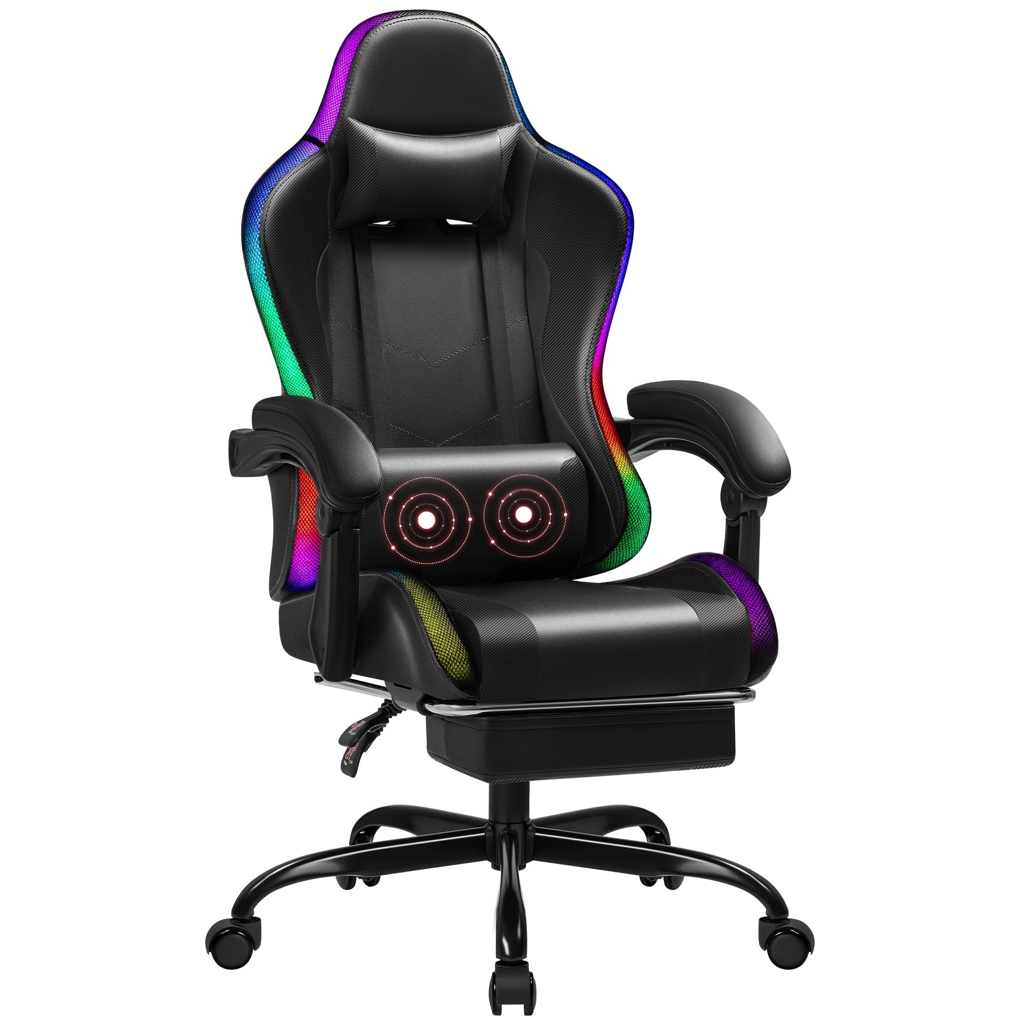 Homall RGB Gaming Chair with Massage and LED Lights Ergonomic Computer Chair with Footrest E-sports Chair with Adjustable Lumbar Support Reclining Video Game Chair