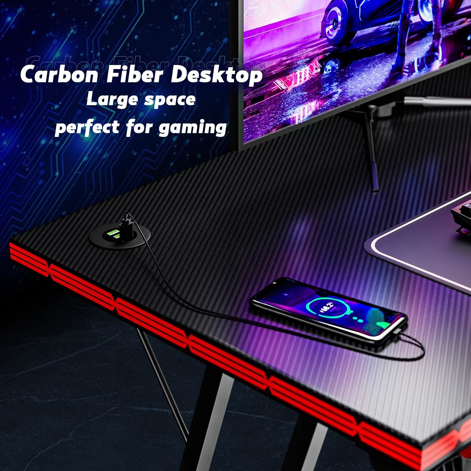 Homall L-Shaped Gaming Desk 51 Inches Corner Office Gaming Desk Removable Monitor Riser Desk with LED Strip & Power Outlets, Black