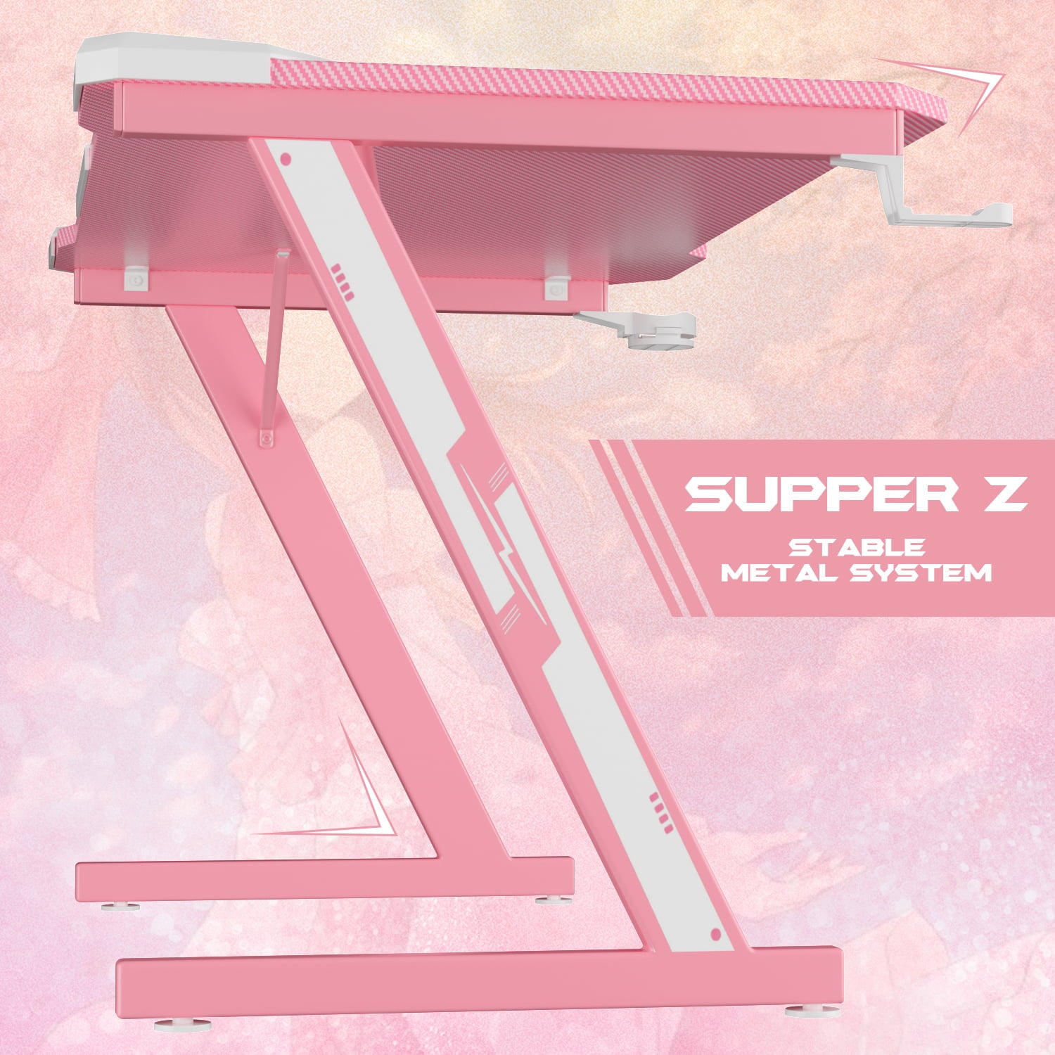 Homall Z-Shaped Gaming Desk Carbon Fiber Surface Desk with Cup Holder & Headphone Hook