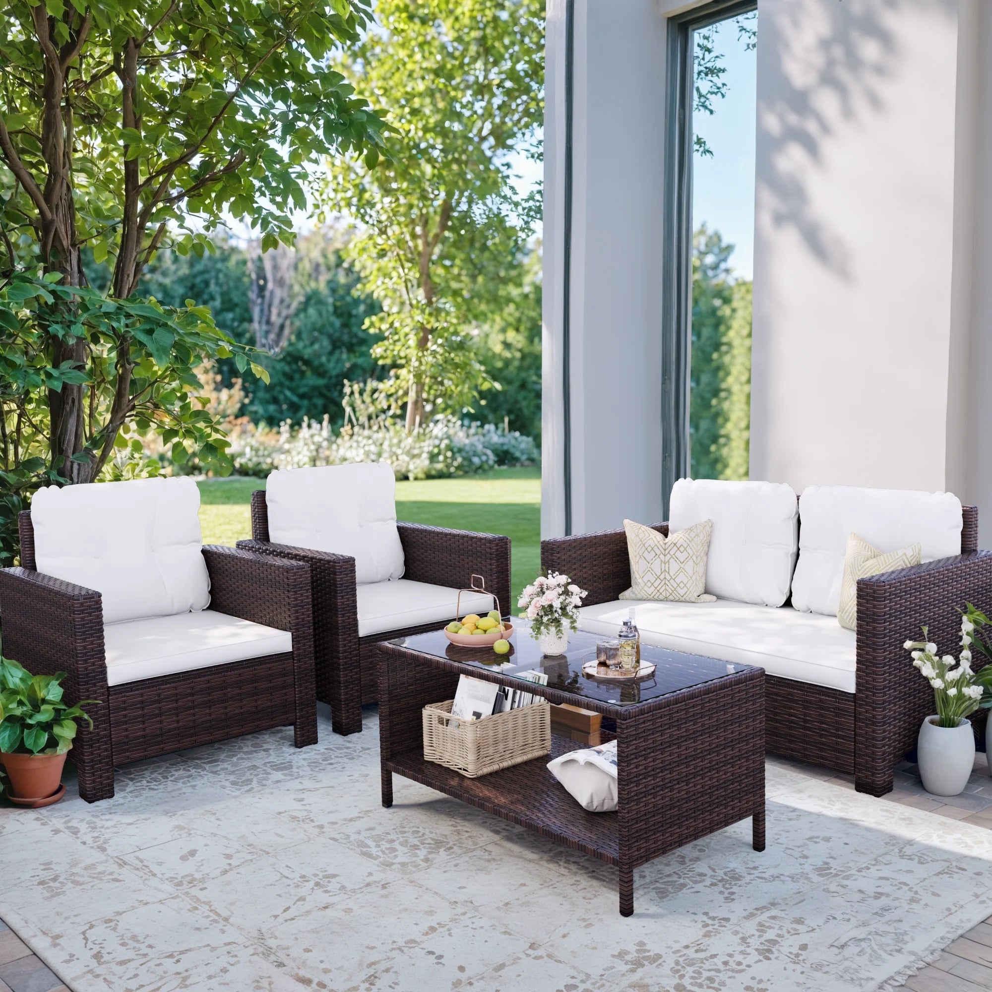 Homall 4 Pieces Patio Furniture Sets Rattan Chair Wicker Conversation