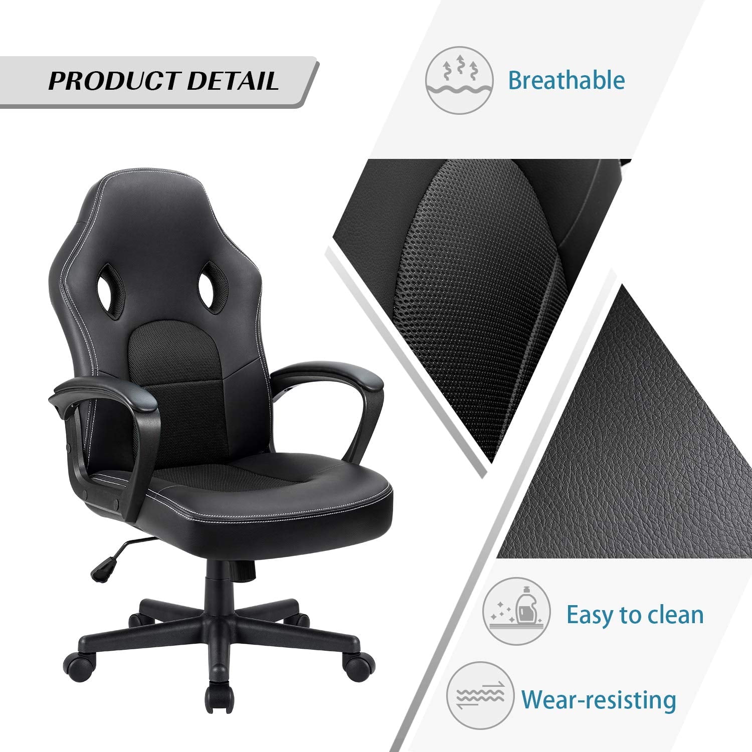 Homall Faux Leather Computer Gaming Chair Office Desk Chair with Lumbar Support