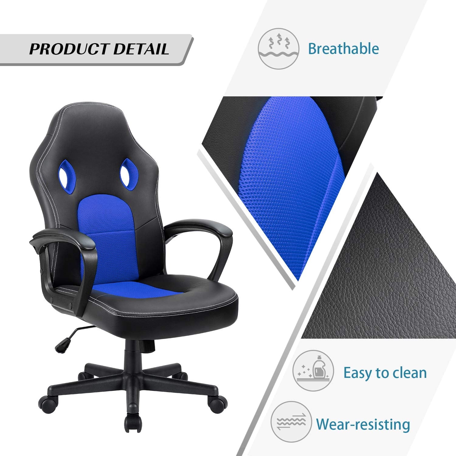 Homall Faux Leather Computer Gaming Chair Office Desk Chair with Lumbar Support